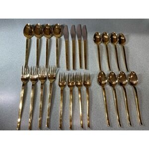 Vintage Cosmos Stainless Japan Forged Gold Flatware Lot Set Of 24